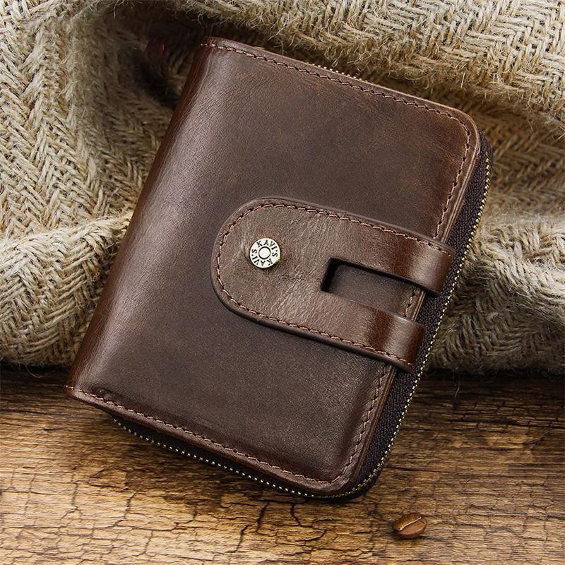 RFID Men's Leather Anti-theft Card Wallet Trifold Multi-Card Coin Purse