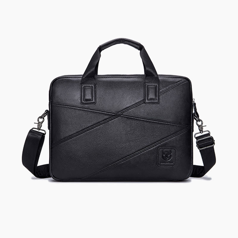 Men's Business Briefcase Simple Handbag Solid Color Leather Messenger Bag