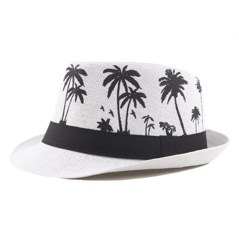 Men's Sir Top Hat Palm print coconut pattern rolled straw hat