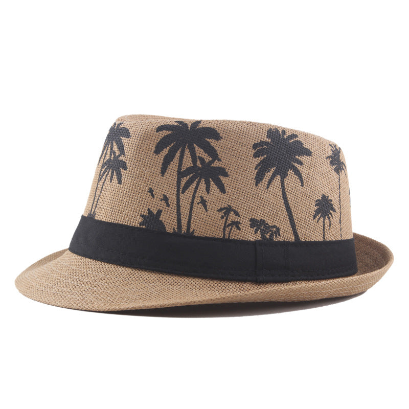 Men's Sir Top Hat Palm print coconut pattern rolled straw hat