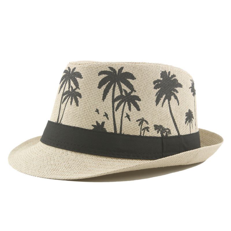 Men's Sir Top Hat Palm print coconut pattern rolled straw hat