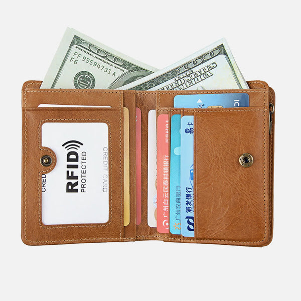 Men Short Anti Theft Genuine Leather Retro Card Holder Wallet
