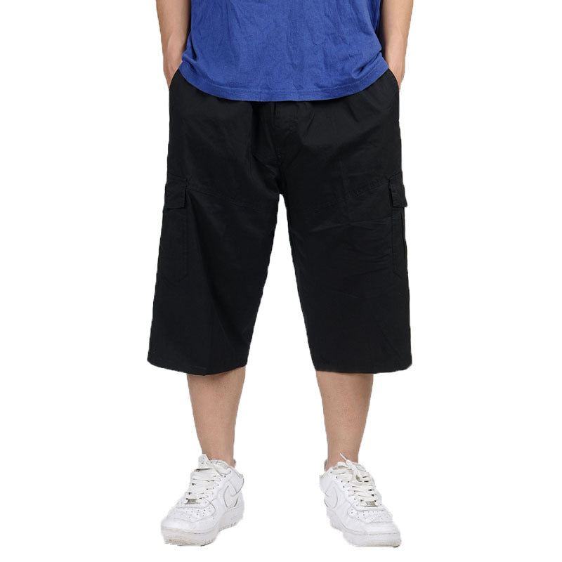 Men's Multi-pocket Plus Size US 31-55 Loose Casual Pants Solid Color Durable Breathable Wide-tube Capri Shorts