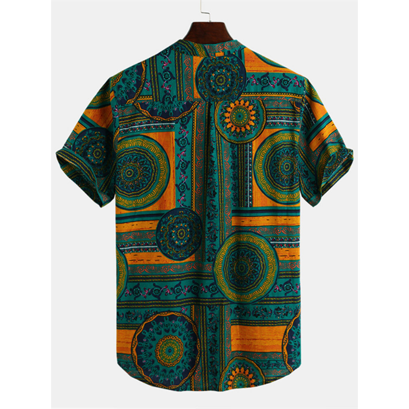 Men's Vintage Floral Ethnic T Shirts Summer Beach Dashiki Floral Casual Shirts