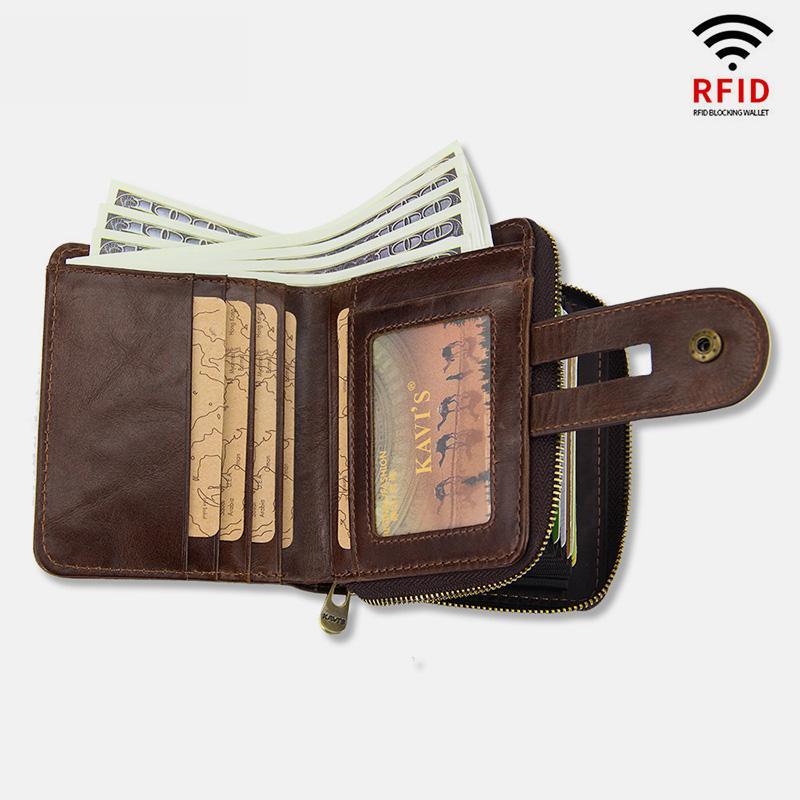 RFID Men's Leather Anti-theft Card Wallet Trifold Multi-Card Coin Purse