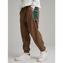 Mens Corduroy Colorblock Pocket Ankle Length Pants