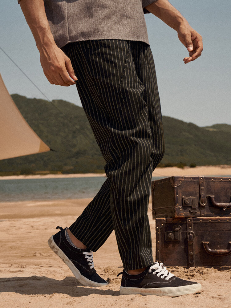 Mens Striped Printed Side Pocket Drawstring Ankle Length Pants