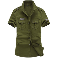 Men Tactical Short Sleeve Shirt Large Size Cotton Casual Embroidery Shirt