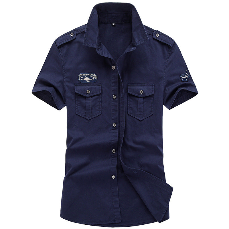 Men Tactical Short Sleeve Shirt Large Size Cotton Casual Embroidery Shirt