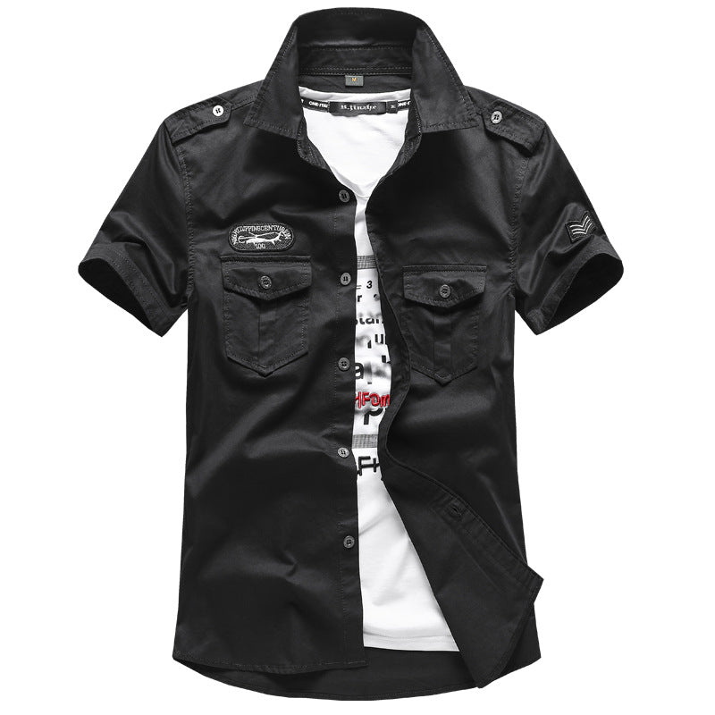 Men Tactical Short Sleeve Shirt Large Size Cotton Casual Embroidery Shirt