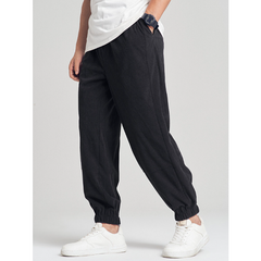 Mens Corduroy Pure Color Loose Drawstring Pants With Pocket