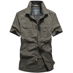 Short-sleeved shirt mens summer washed loose Tactical casual shirt