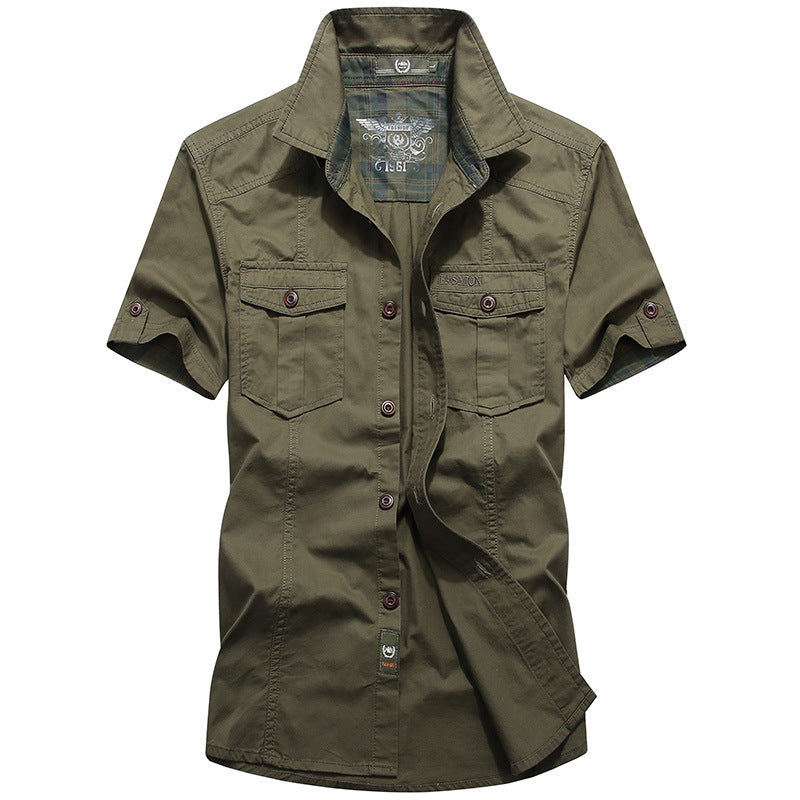 Short-sleeved shirt mens summer washed loose Tactical casual shirt