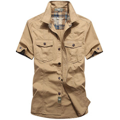 Short-sleeved shirt mens summer washed loose Tactical casual shirt