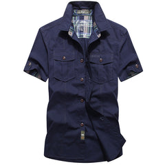 Short-sleeved shirt mens summer washed loose Tactical casual shirt