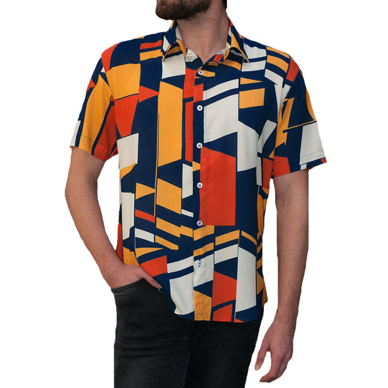 Artistic Styles Geometric Printing Short Sleeve Fit Tops Casual Shirts