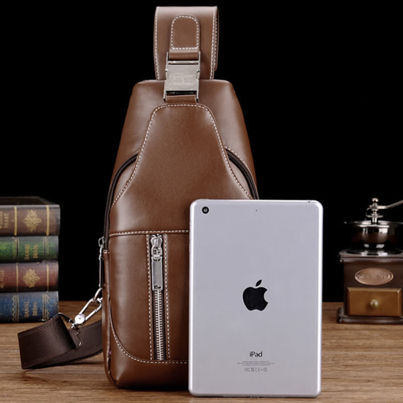 Men's Leather Shoulder Bag Casual Travel Waterproof Messenger Chest Messenger Bag