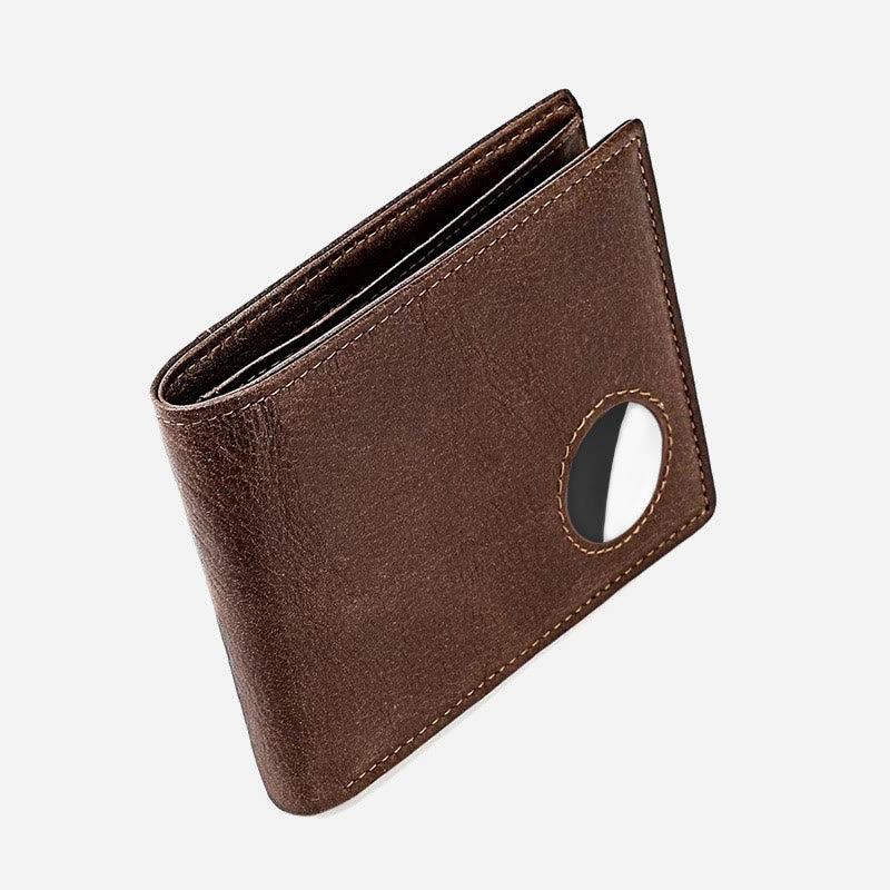 Men's Large Capacity Genuine Leather Airtag Wallet Multi Slot RFID Blocking Card Holder Wallet