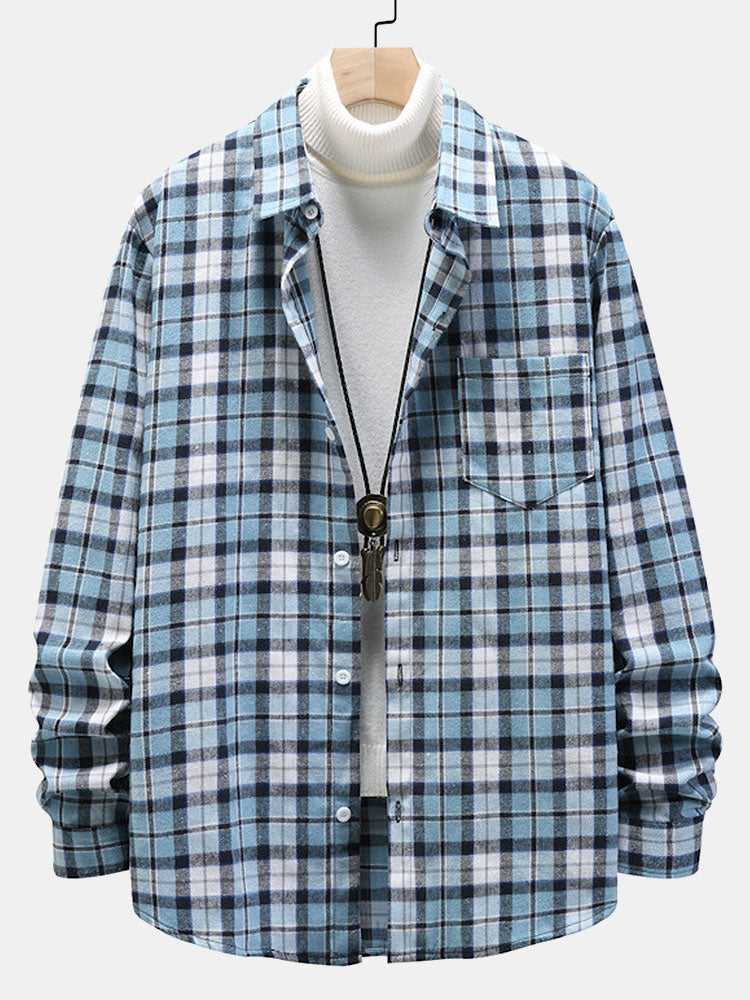 Men's Regular Fit Plaid Button Down Long Sleeve Cuffed Shirt