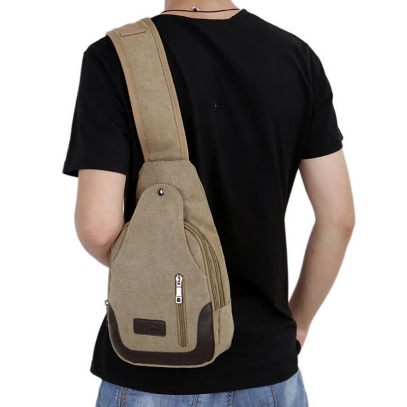 Men's Small Hiking Canvas Messenger Bag Outdoor Travel Camping Chest Bag Day Bag