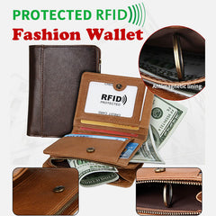 Men Short Anti Theft Genuine Leather Retro Card Holder Wallet