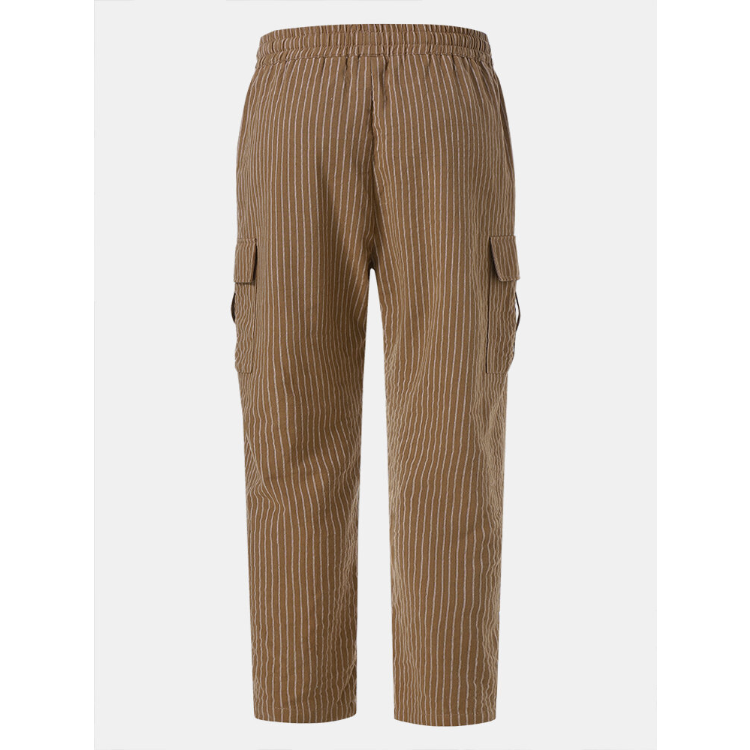 Men Pinstriped Utility Flat Pocket Ankle Length Drawstring Long Pants