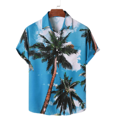 Men Palm Tree Print Hawaii Style Graceful Leisure Short Sleeves Hawaiian Shirts