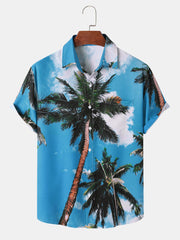 Men Palm Tree Print Hawaii Style Graceful Leisure Short Sleeves Hawaiian Shirts