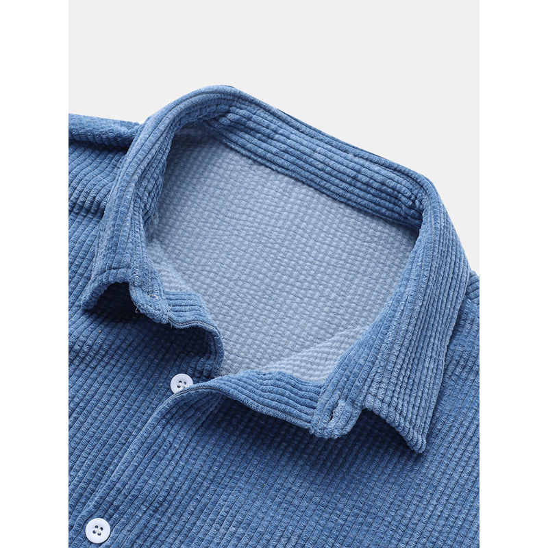 Mens Casual Corduroy Light Breathable Pocket Short Sleeve Shirts