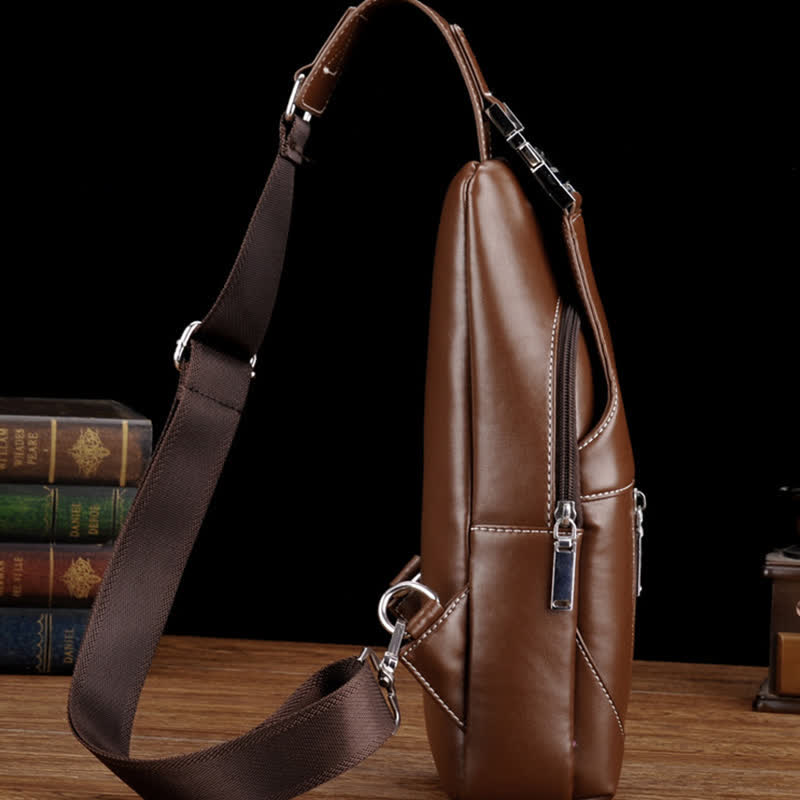 Men's Leather Shoulder Bag Casual Travel Waterproof Messenger Chest Messenger Bag