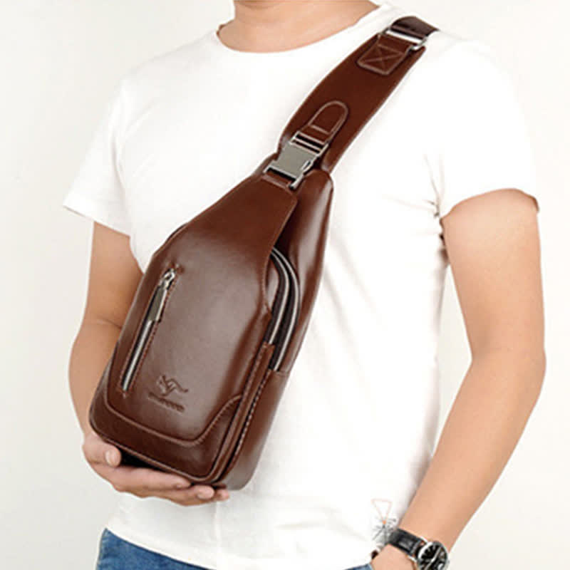 Men's Anti-theft Dual Compartment PU Leather Messenger Shoulder Bag