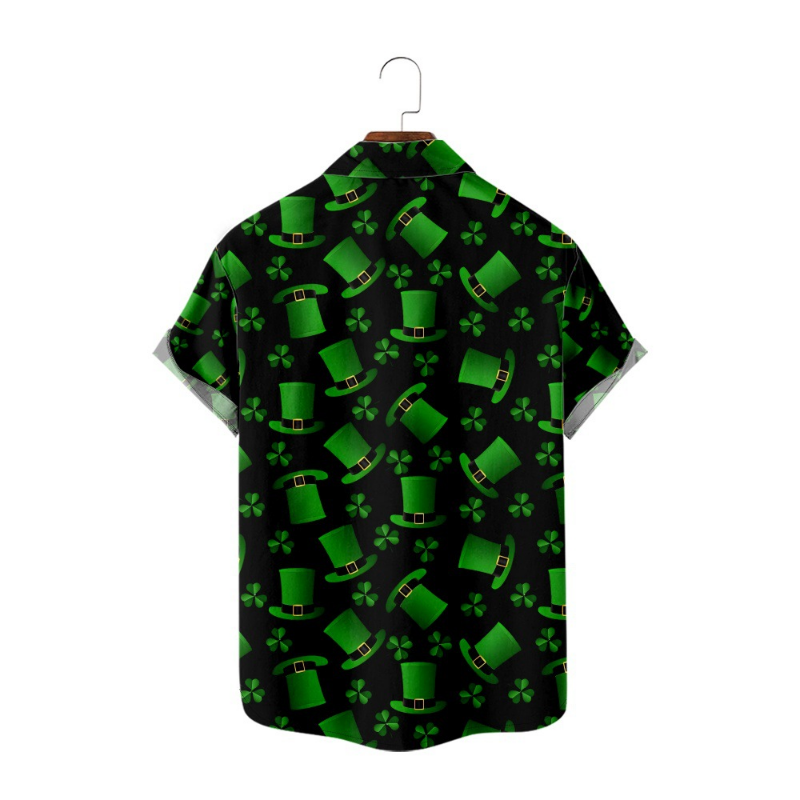 Men's St. PA Festival Pattern 3D Printed Loose Short Sleeve Pocket Shirt