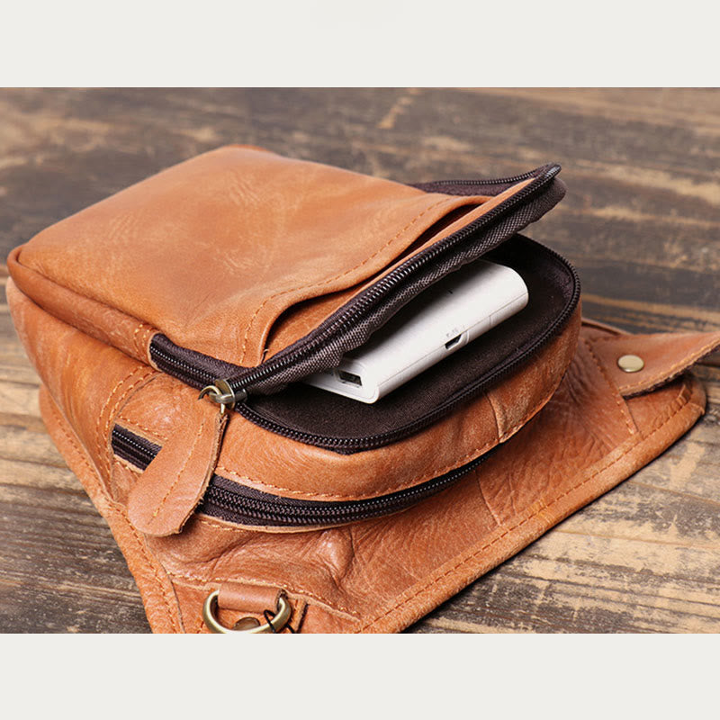 Waist Bag For Men Leather Outdoor Sports Multi-Function Phone Bag