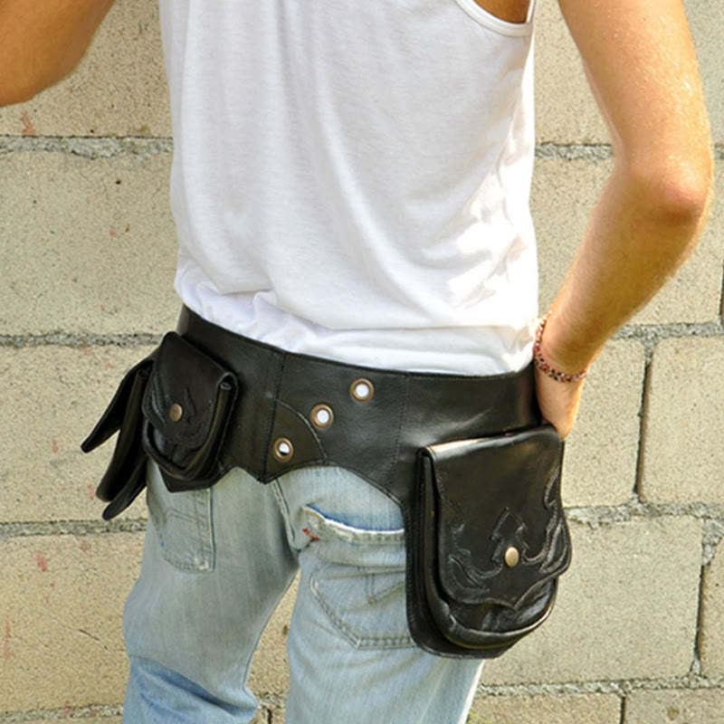 Men Multi Pocket Rivet Punk Style Daily Bag Waist Bag