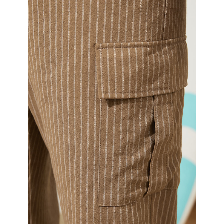 Men Pinstriped Utility Flat Pocket Ankle Length Drawstring Long Pants