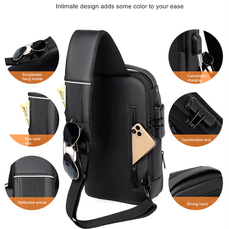 Multifunctional Business Small Shoulder Bag Rechargeable Anti-theft Combination Lock Motorcycle Chest Bag