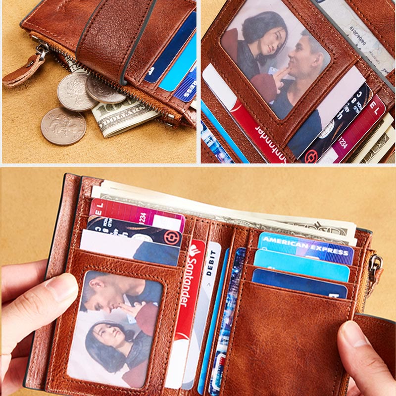 Wallet For Men Multiple Compartment Cowhide Leather RFID Card Holder