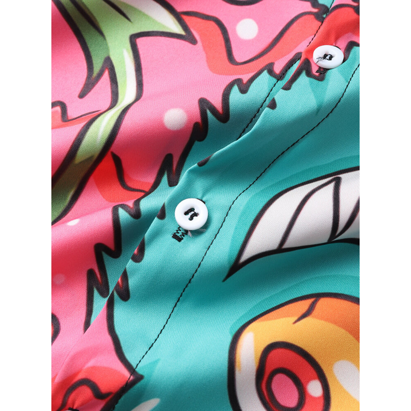 Men's Halloween Cartoon Casual Shirt Summer Print Lapel Thin Shirt