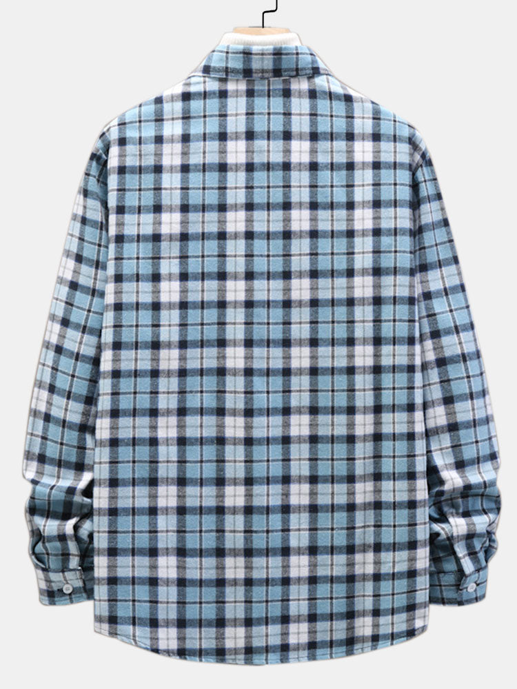 Men's Regular Fit Plaid Button Down Long Sleeve Cuffed Shirt