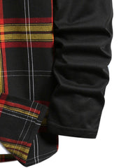 Men's Loose Plaid Long Sleeve Drawstring Patchwork Hooded Shirt