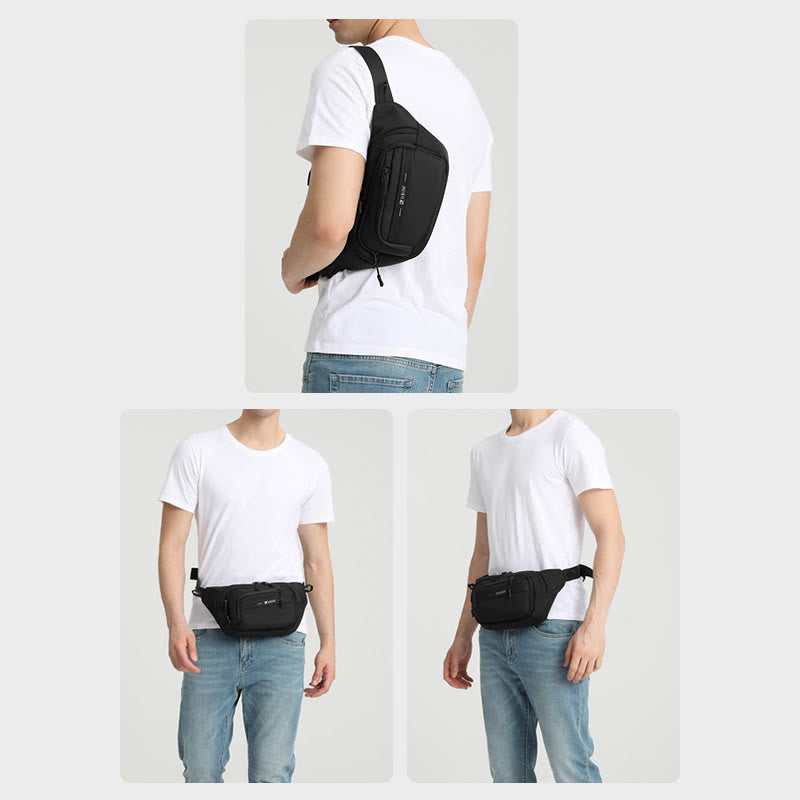 Men's Portable Waist Bag Simple Casual Adjustable Large Capacity Waterproof Belt Messenger Bag