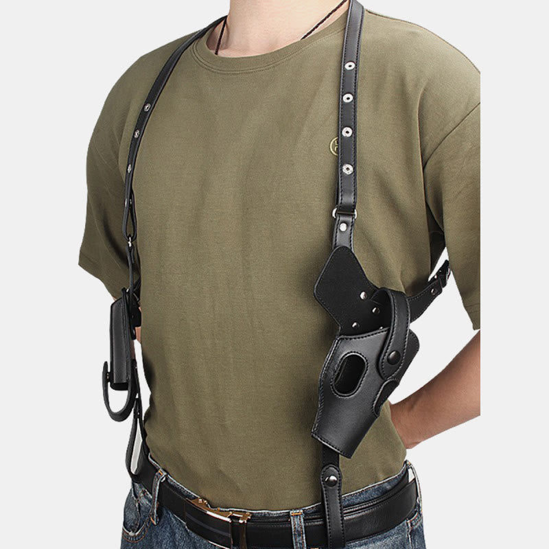 Leather Shoulder Holster with Dual Magazine Pockets Adjustable Hidden Underarm Bag Fits Glock 19/43/48