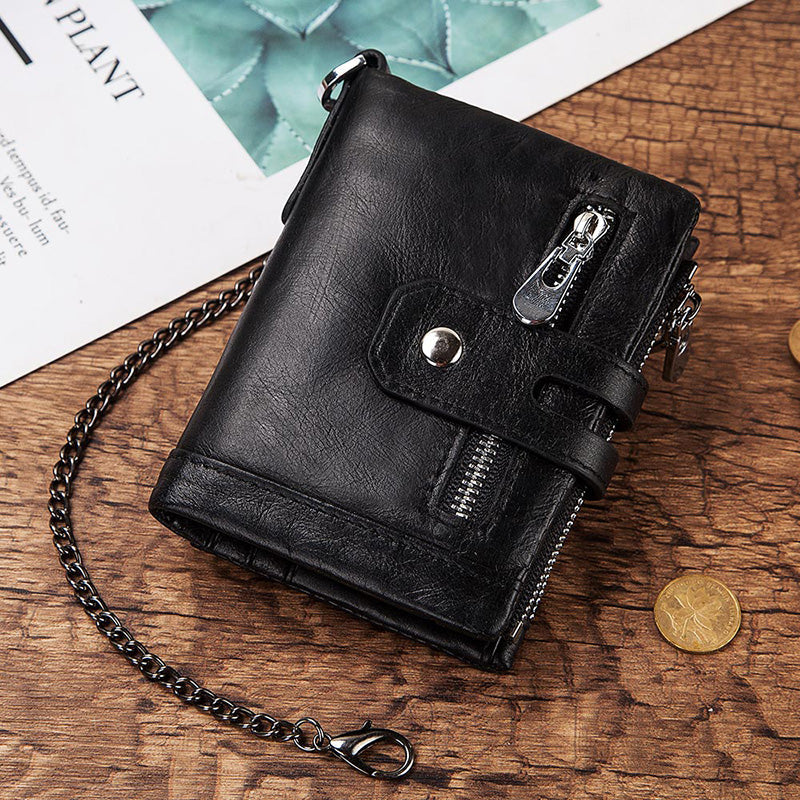 Vintage Top Layer Leather Card Holder US Wallet RFID Blockchain Men's Short Leather Wallet