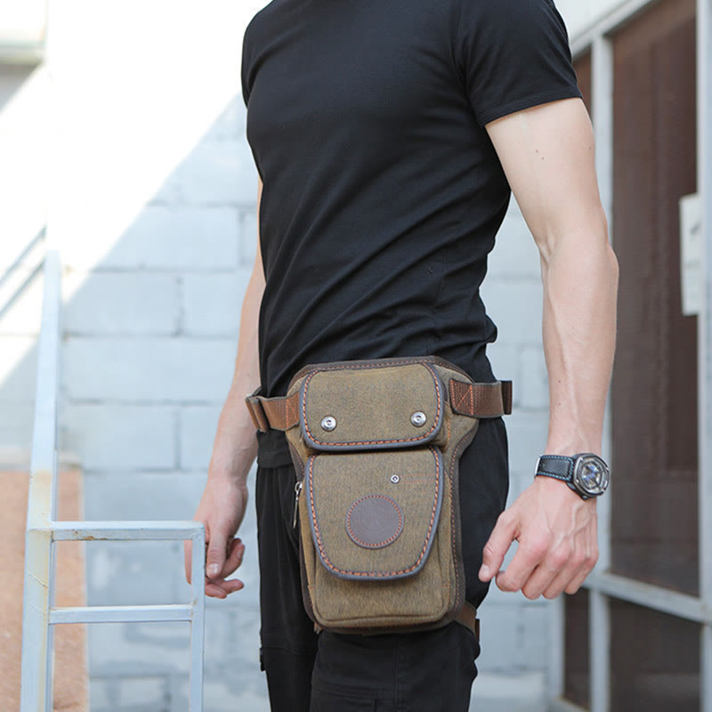 Men's Outdoor Retro Casual Camping Cycling Waist Bag Leg Bag Sports Canvas Messenger Bag