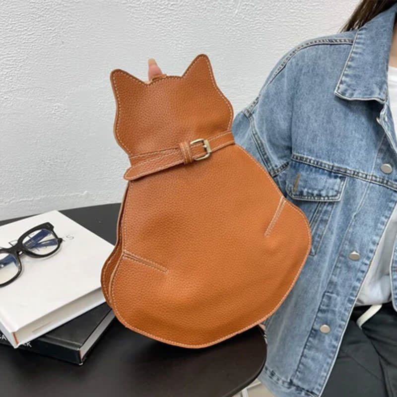 Novelty Cute Cat Shape PU Faux Leather Cross Chest Shoulder Bag Ladies Messenger Shoulder Bag