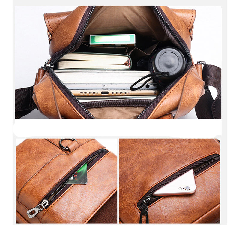 Men's Shoulder Bag Multi Pocket Leather Business Briefcase Travel Messenger Bag