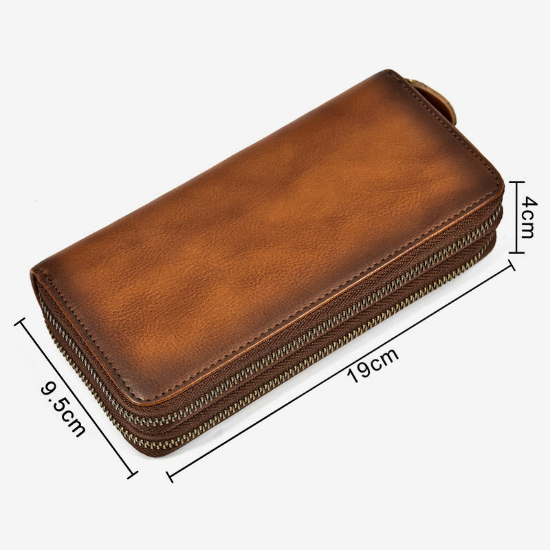 Genuine Leather Retro Casual Bifold Wallet Men's Clutch Long Wallet