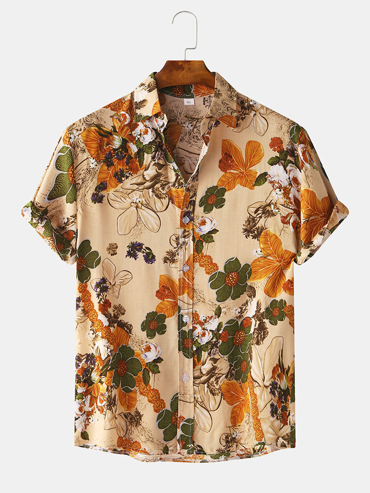 Mens Floral Oil Printing Short Sleeve Shirts