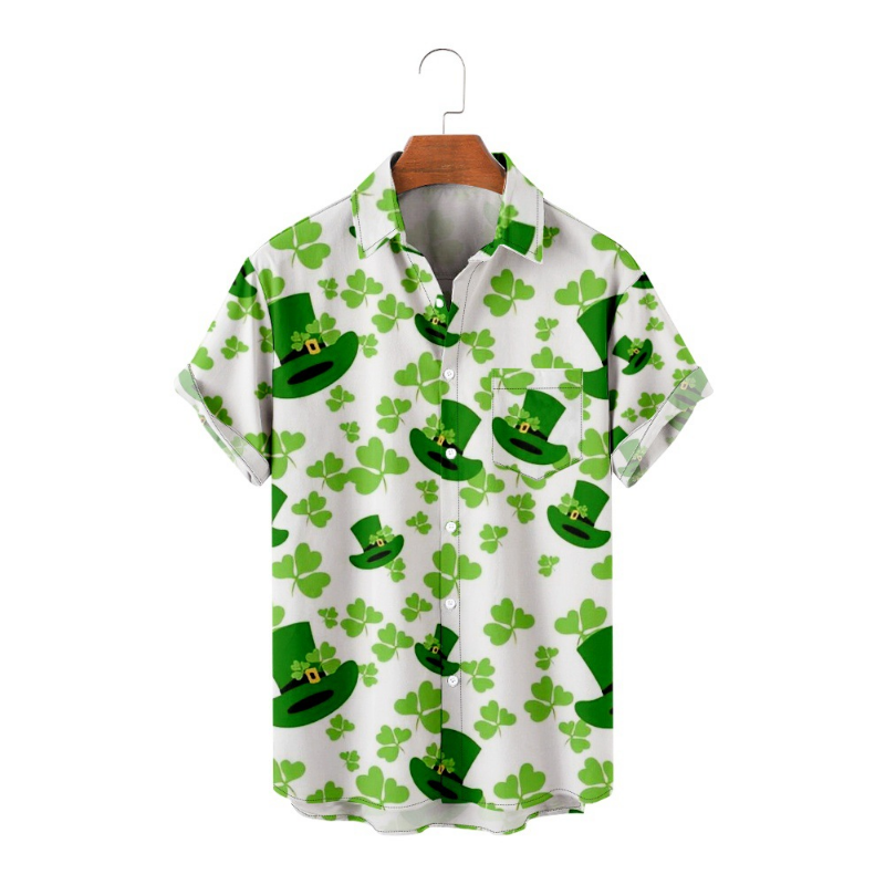 Men's St. PA Festival Pattern 3D Printed Loose Short Sleeve Pocket Shirt