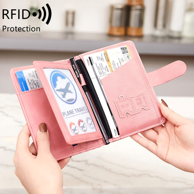 Daily Large Capacity RFID Leather Passport Holder Multifunctional Card Holder